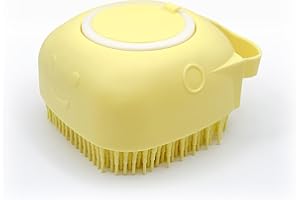 HamInWay Dog Bath Brush, 2-in-1 Dog Grooming Brush with Built-in Shampoo Dispenser, Gentle Silicone Bristles for Bath & Massage, Non-Slip Handle, Easy Clean Design for Dogs, Cats & Small Pets, Yellow