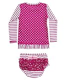 RuffleButts Infant / Toddler Girls Berry Striped Polka LS Rash Guard Bikini