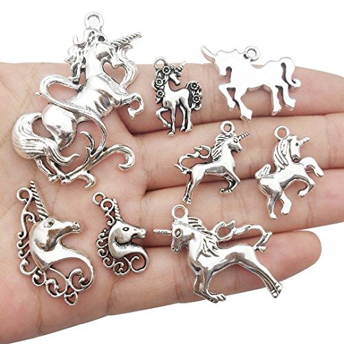100g Unicorn Charms Collection - Antique Silver Tone Horse Metal Pendants for Jewelry Making DIY Findings (HM124)