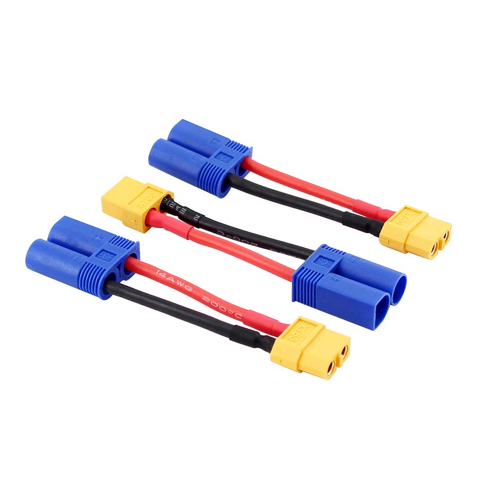 OliRC 3pcs Male EC5 Losi to Female XT60 Connector Adapter for LiPO Battery with 14awg 5cm Cable(C74-3)