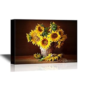Canvas Wall Art - Still Life with Sunflower and Butterfly - Gallery Wrap Modern Home Art | Ready to Hang - 12x18 inches