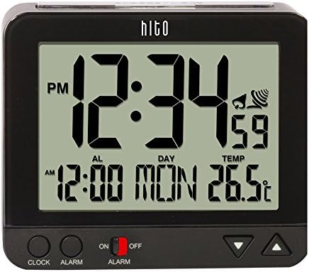 Amazon Com Hito 3 8 Digital Battery Atomic Alarm Clock Bedside Travel Auto Time Set Auto Night Light Date Day Indoor Temperature 4 Timezones For Bedroom Office Desk Home Kitchen