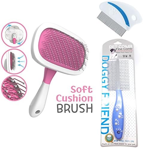Best Pet Grooming Brush SET - Soft Cushion 360 Rotating Slicker Brush - 2 SIDES Shedding Comb - Tear Stain Remover Fine Tooth Comb for Dogs and Cats (Thank You Gift Included)