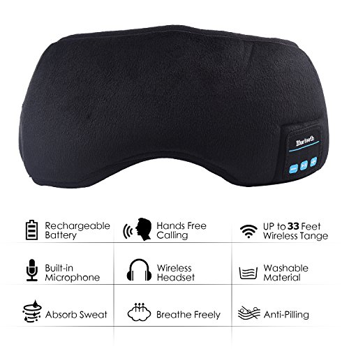 Bluetooth Sleeping Eye Mask Headphones, Bluetooth Sleep Eye Shades, Wellerly Bluetooth V4.2 Wireless Eye Cover Built-in Speakers Microphone Adjustable Washable Travel Headsets for Men and Women