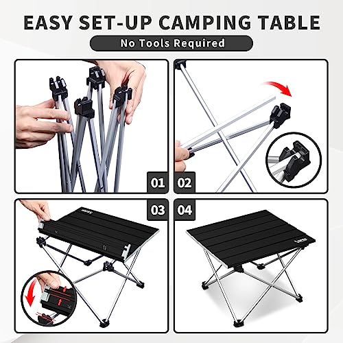 Sfee Folding Camping Table - Portable Table Pliante Camping Ultralight Aluminum Camp Table Lightweight Compact Roll Up Picnic Table for Outdoor Hiking BBQ Kitchen Fishing Beach with Carry Bag (Black)