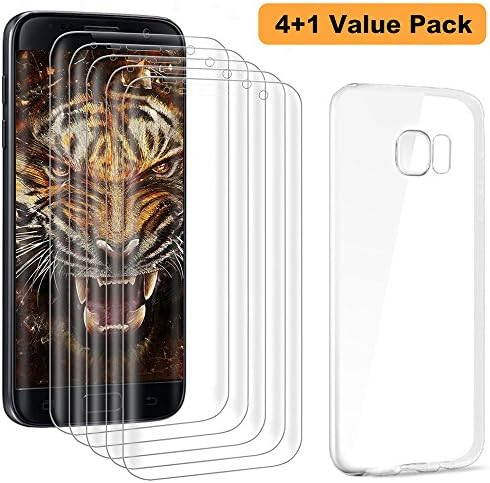 Galaxy S7 Edge Screen Protector, [5 Pack] Taken One Full Coverage Screen Protectors for Samsung Galaxy S7 Edge Ultra HD Clear Anti-Bubble Film with Galaxy S7 Edge phone case [Slim Clear] [Anti Slip]