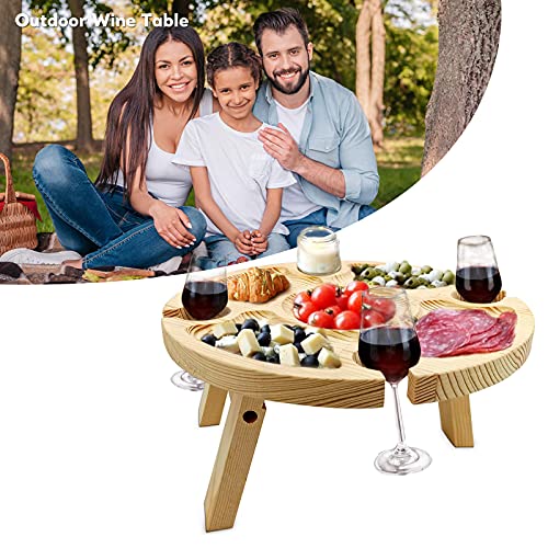 Kocuos Wooden Outdoor Folding Picnic Table with Wine Glass Holder