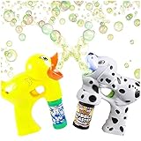 ArtCreativity Duck and Dalmatian Bubble Blaster Set, Includes Dalmatian Bubble Gun with Light and Sound, A Light-Up Duck Bubble Gun and 4 Bottles of Solution, Great Gift for Kids - Batteries Included