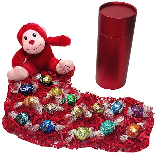 Valentine’s Day Gourmet Chocolates Gift Box – Plush Love Monkey and Lindt Lindor Truffles (Red)