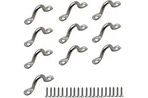 QLXHBOT Stainless Steel 3/8" Pad Eye Straps 10Pcs for Bimini Boat Top with 20 Pcs Screws, Kayak Deck Loops Tie Down,5mm Pad Eye Bimini 53mm/2.08" Length
