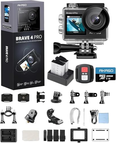AKASO Action Cam 4K30FPS 20MP mit 128GB Speicherkarte 40M Unterwasserkamera