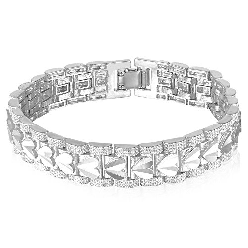 U7 mens platinum plated heart engraving wrist chain link bracelet…
