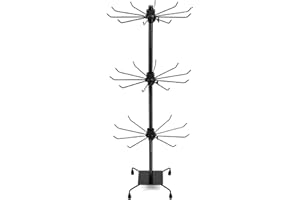 QWORK Rotating Jewelry Display Stand with Hooks - Black 3 Tiers Metal Adjustable Height Holders for Necklace, Earrings, Key R