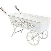 Z&sup2; BellaDecor 15 Inch Farmhouse Small Flower Cart with Wooden Handles Metal Wagon Planters for Outdoor Plants Decorative Wheelbarrow Plant Cart for Patio Garden Balcony Golden