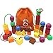 30 Jumbo Lacing Beads,Stringing Bead Set for Toddlers，Include 4 Strings, Carrying Nice SHAWE Bag - Montessori Toys for Fine Motor Skills Autism OT