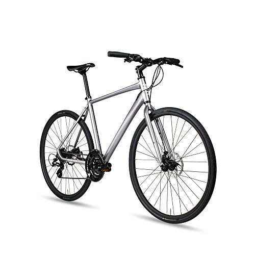 6KU Canvas Hybrid Bike with Disc Brakes 24-Speed Commuter Bicycle-Silver-Medium, Brilliant Silver, 50cm/Medium