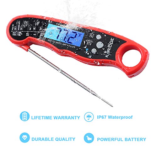 KARIDGE Digital Instant Read Meat Thermometer, Best Waterproof Kitchen Food Cooking Thermometer with Backlight LCD for BBQ Grilling Smoker Baking Turkey - Blue