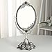 KINGFOM Antique Two Sided Swivel Oval Desktop Vanity Makeup Mirror with Embossed Roses and Mounted Beads for Home, Jewelry or Watches Cosmetics Showcase (Antique Pewter, Standard)