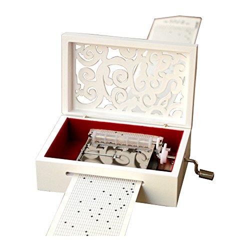 YouTang Vintage Carved Wood Mechanism Musical Box Handcrank Music Box Gift (30 Note-White)