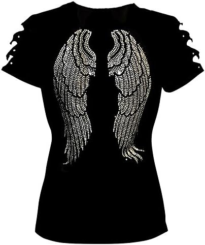 Fashion2ne1 Angel Wings Bling Bling Rhinestones T-Shirt Ripped Cut Out Short