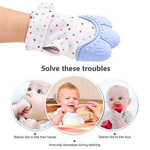 Huifen Baby Soothing Teething Mitten, Self-Soothing Pain Relief Mitt Stimulating Teether Toy, Original Silicone Teether Mitten Glove for Babies, Toddlers, Infants, Boy and Girl (2Pack, Blue)