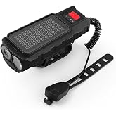 Laibgvhdt for Bicycle Lights, Rechargeable Solar Powered Bicycle Light with Ultra Bright Dual LED Headlights and Electric Bell, Waterproof and Easy to Install, Suitable for Mountain Biking