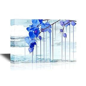 Canvas Wall Art - Orchid Branch with Blue Flowers - Gallery Wrap Modern Home Art | Ready to Hang - 12x18 inches