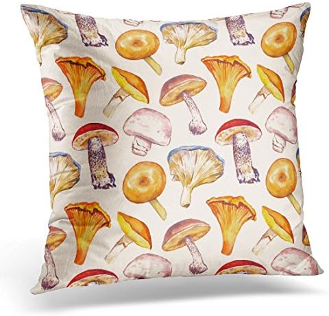 Sdamas Decorative Pillow Cover Mushrooms Variety Pholiota Nameko Chanterelle Pleurotus Ostreatus Suillus Red Capped Scaber Stalk Throw Pillow Case Square Home Decor Pillowcase 16x16 Inches