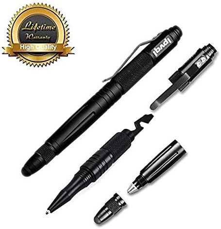 Tactical Pen Portable Aluminum Survival Self Defense with Hexagon wrench screwdriver Emergency Glass Breaker, Writing Signature (black)