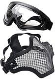 Outgeek Airsoft Half Face Mask Steel Mesh and Goggles Set