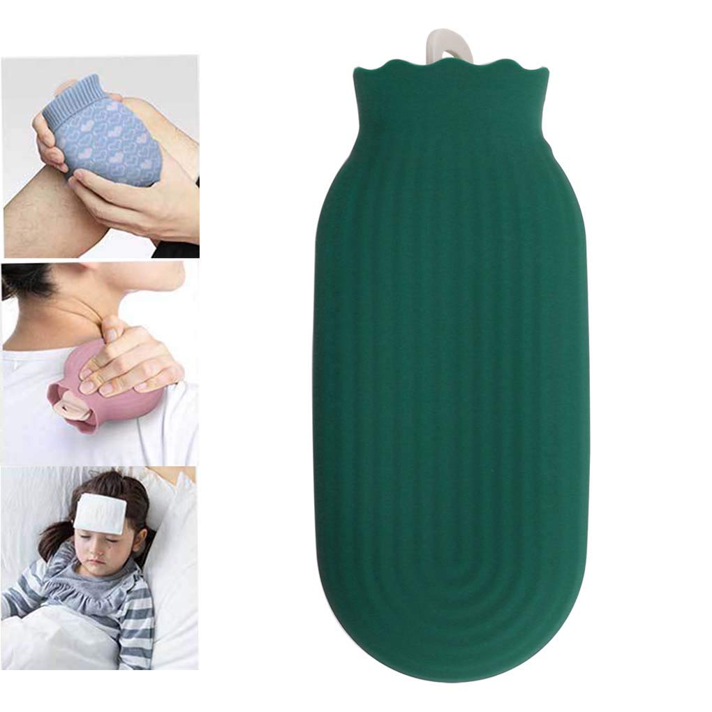 Mini Silicone Baby Hot Water Bag Pack Microwave Heating 550ml Hot/Cold Water Bottle with Knitted Cover Warm Your Hands Foot Stomach Pain Relief-Safety Tested, Green