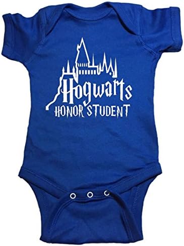 Harry Potter Baby One Piece "Hogwarts Honor Student" Bodysuit (12 Month, Blue)