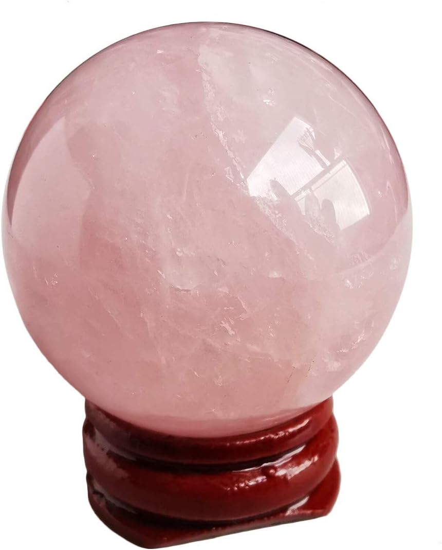 40 mm Rose Quartz Healing Crystal Ball, Home Decoration Fengshui Divination Sphere with Wood Stand
