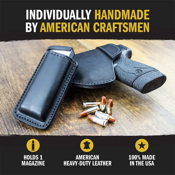 Leather Magazine Holder Made in USA Sizes to fit virtually Any 9mm, .40, .45 or .380 Pistol
