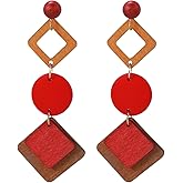 Bohemian Simplicity Wooden Geometry Circle Hollow Lightweight Vintage Dangle Drop Earrings Handmade Multi-layer Square Earrings For Women Jewelry Gifts