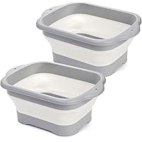 Nicunom 2 Pack Collapsible Wash Basin with Drain Plug, 11L Large Collapsible Dish Tub Portable Sink Dish Basin Foldable Dishp