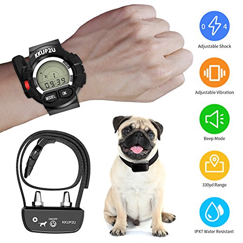 KKUP2U Dog Shock Collar 338 yd, Rechargeable and Waterproof Dog Training Collar with Remote, Beep/ Vibration/ Shock Electric Collar for All Size Dogs ( Puppies 10-70 lbs, Adult Dogs 10-50 lbs)