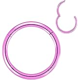 BOGKU Grade 23 Titanium Nose Rings Hoops Body Piercing Rings Helix Cartilage Rook Earrings 20G 18G 16G, Diameter 6mm-10mm Black/Silver/Gold/Rose Gold/Pink