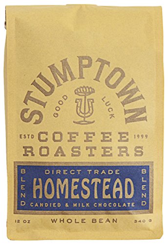 STUMPTOWN COFFEE ROASTERS, MEDIUM ROAST WHOLE BEAN COFFEE – HOMESTEAD BLEND 12 OUNCE BAG WITH FLAVOR NOTES OF MILK CHOCOLATE, CHERRY AND ORANGE