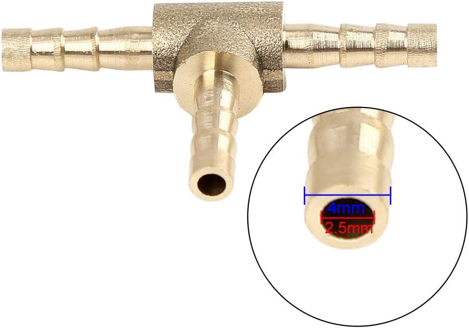 X AUTOHAUX 4mm Hose Barb Brass Joiner Tee 3 Way Adaptor for Air Water Oil 5pcs, Gold Tone - Image 5