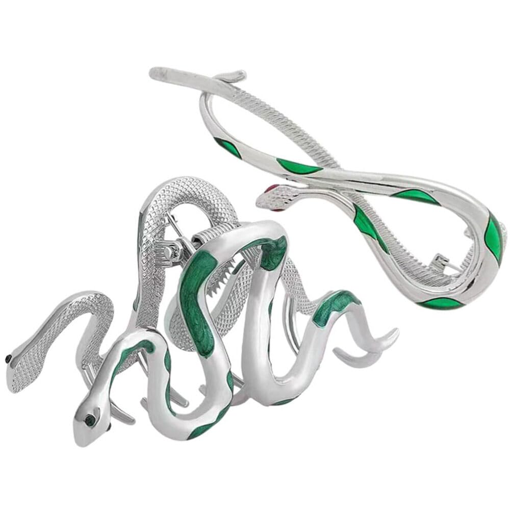 Beaupretty Snake Metal Hair Claw Clip 2PCS Large Hair Claw Clamp Green Snake Hair Claw Halloween Gothic Hair Claws Snake Hair Claw Clip Gothic Hair Accessories for Women Girls