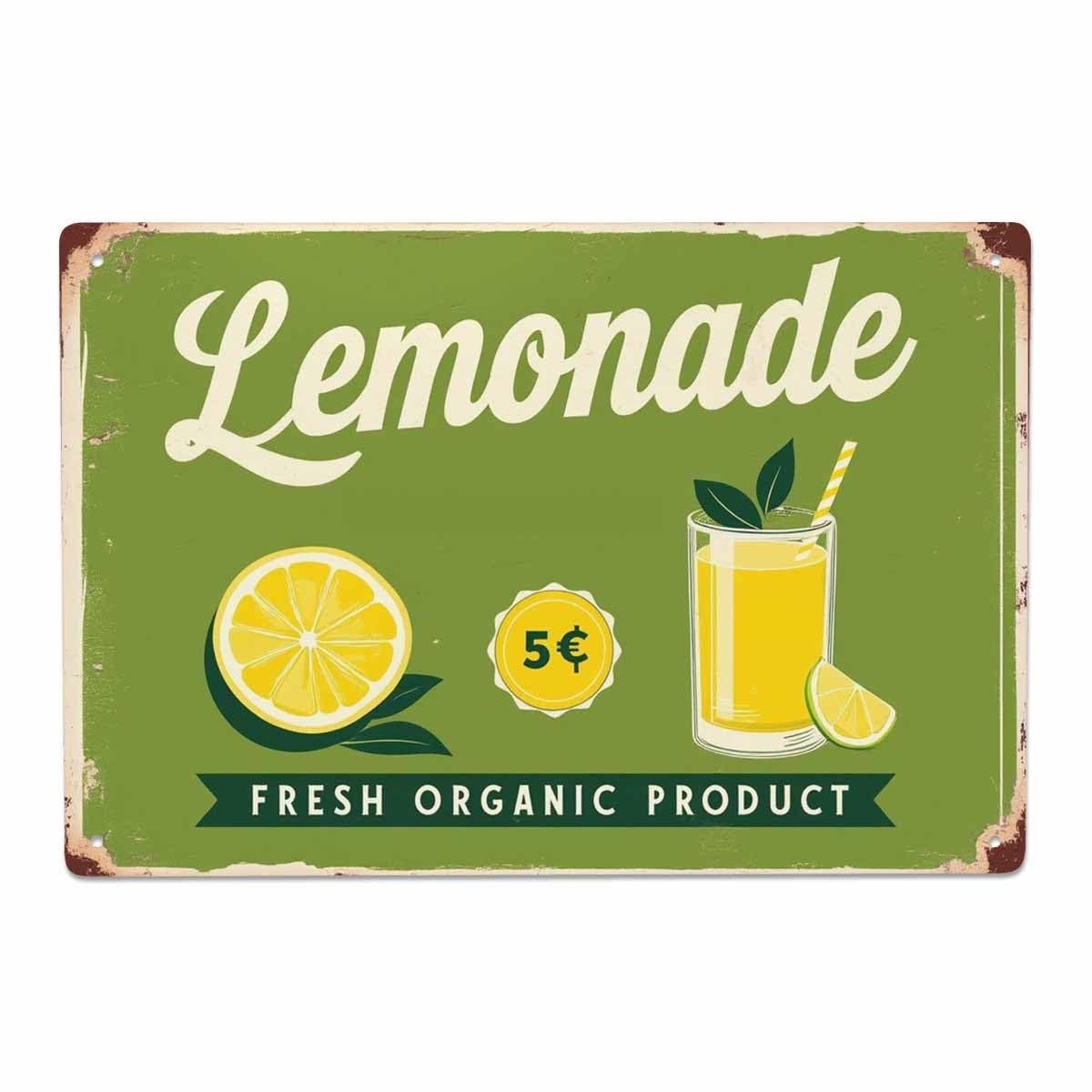 AOYEGO Lemonade Tin Sign,Fresh Fruit Drinks Lemon Bubbles Vintage Metal Tin Signs for Cafes Bars Pubs Shop Wall Decorative Funny Retro Signs for Men Women 8x12 Inch