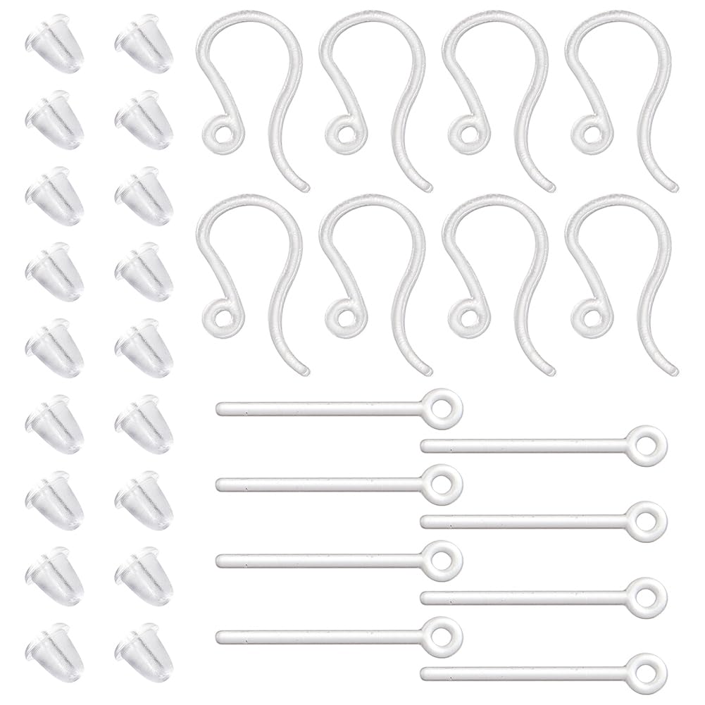 SUNNYCLUE 1 Box 400 Pairs Plastic Earring Findings Transprent Stud Earrings Findings Clear Plastic Earring Post French Fish Hooks Ear Wire Ear Nuts for jewellery Making DIY Craft Women Supplies