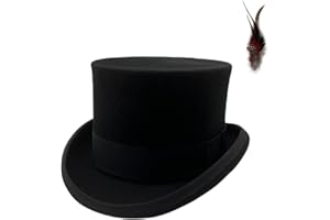 Willheoy Wool Top Hat for Men Satin Lined Topper Hat Black Mens Tophat Christmas Costume Cap