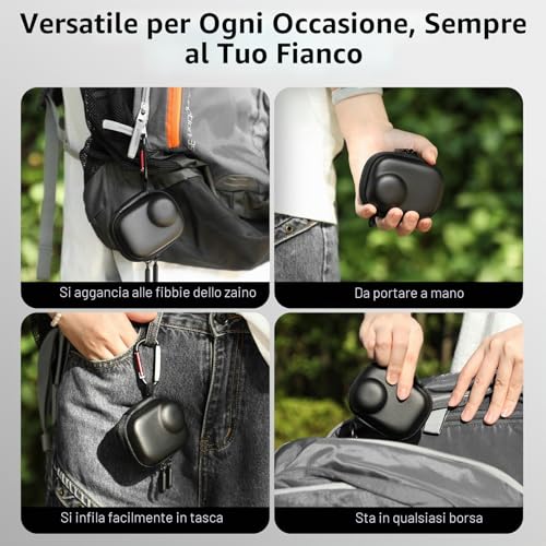 AMAZEAR Carry Case for Insta360 GO Ultra Accessories - Compact Hard Leather Travel Bag with Soft Interior, Protection and Organization, Black