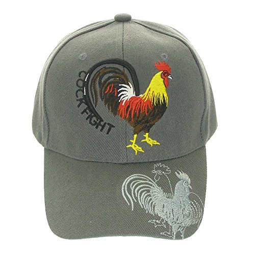 DivaDesigns Unisex Embroidered Rooster Cock Fight Cap Grey