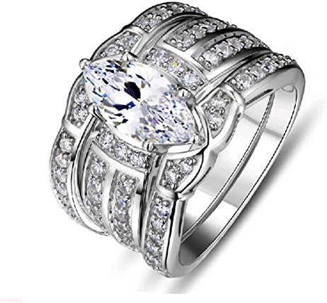 Sunbu Stainless Steel Women's Ring Sets White Clear Cubic Zirconia Marquise Wedding Band Size 5