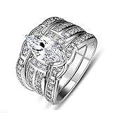 Sunbu Stainless Steel Women's Ring Sets White Clear Cubic Zirconia Marquise Wedding Band Size 5-10