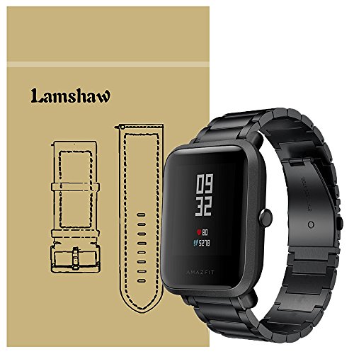 For Xiaomi Amazfit Bip Band, Lamshaw Stainless Steel Metal Replacement Straps for Xiaomi Huami Amazfit Bip Younth Watch (Black)