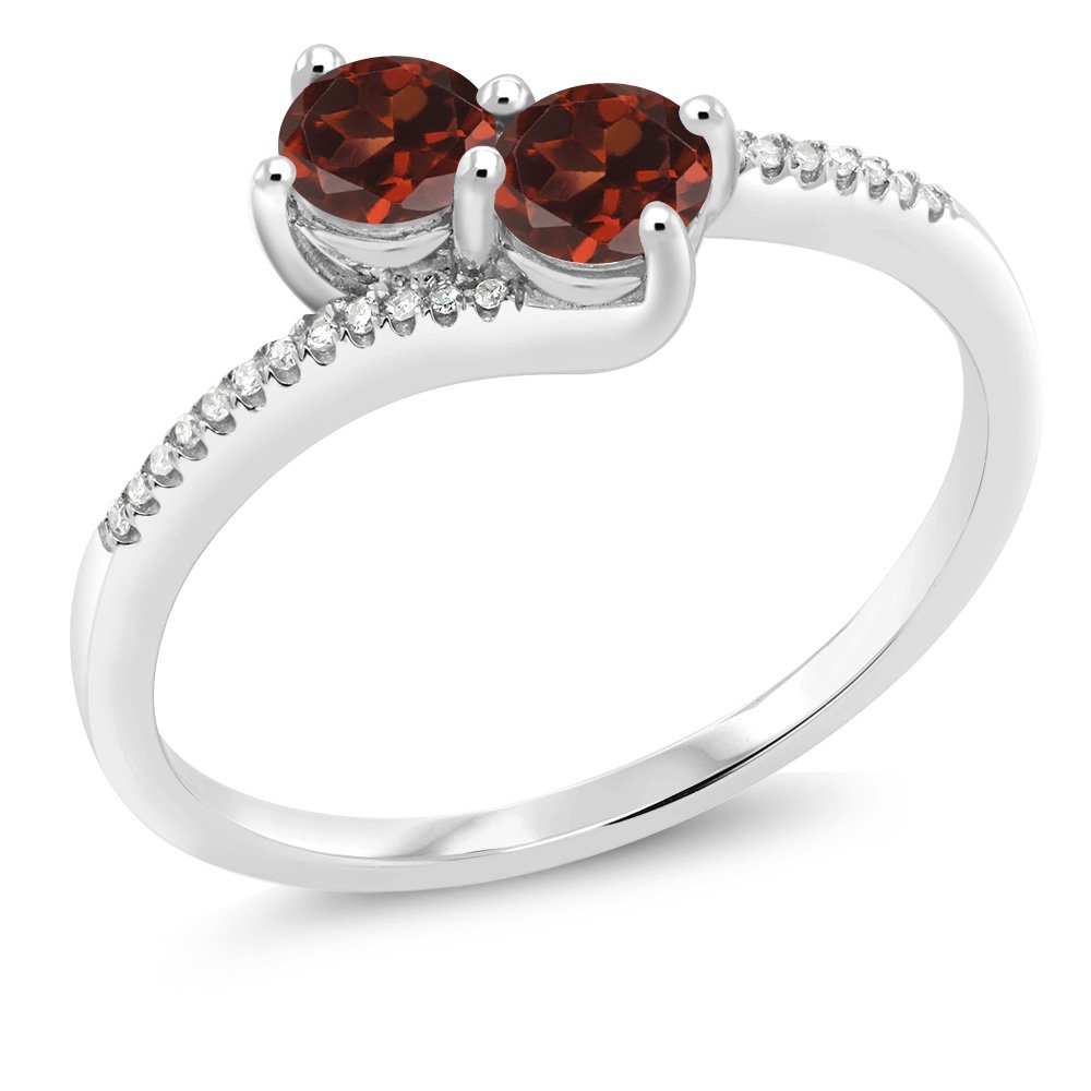 Gem Stone King 10K White Gold"Forever United" 2-stone Diamond Right-hand Engagement Birthstone Ring 